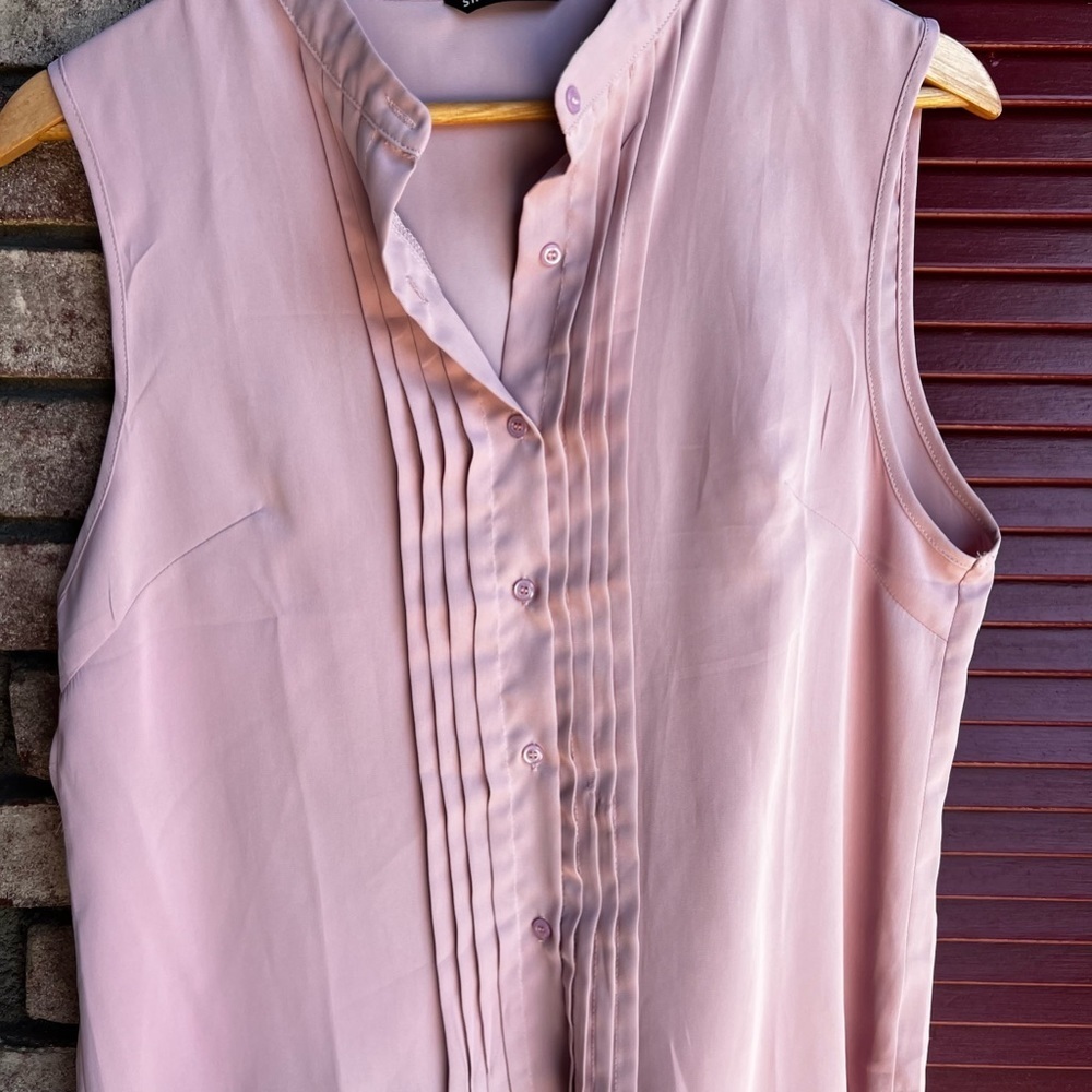 SHEIN mock neck button front sleeveless pink large blouse - Picture 9 of 16
